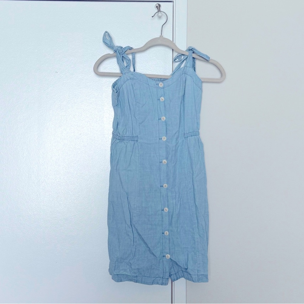 Madewell denim mini dress 00 with buttons and shoulder ties